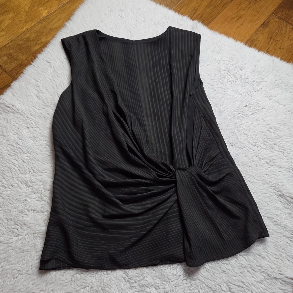 MM Lafleur Sleeveless Blouse Top Women's Medium Black Green Striped
